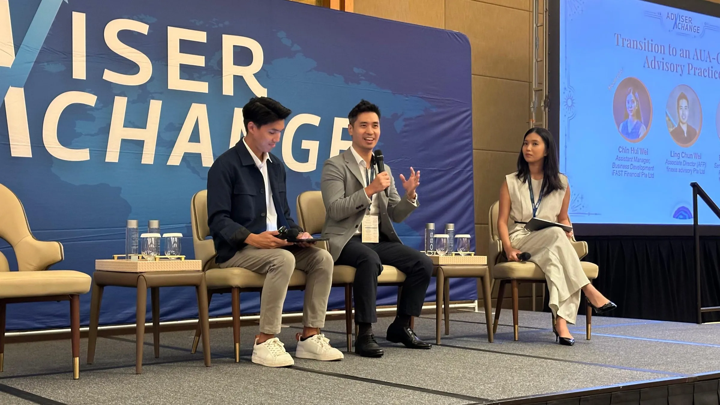 Ling Chun Wei speaking on stage at the iFAST Adviser Xchange 2026